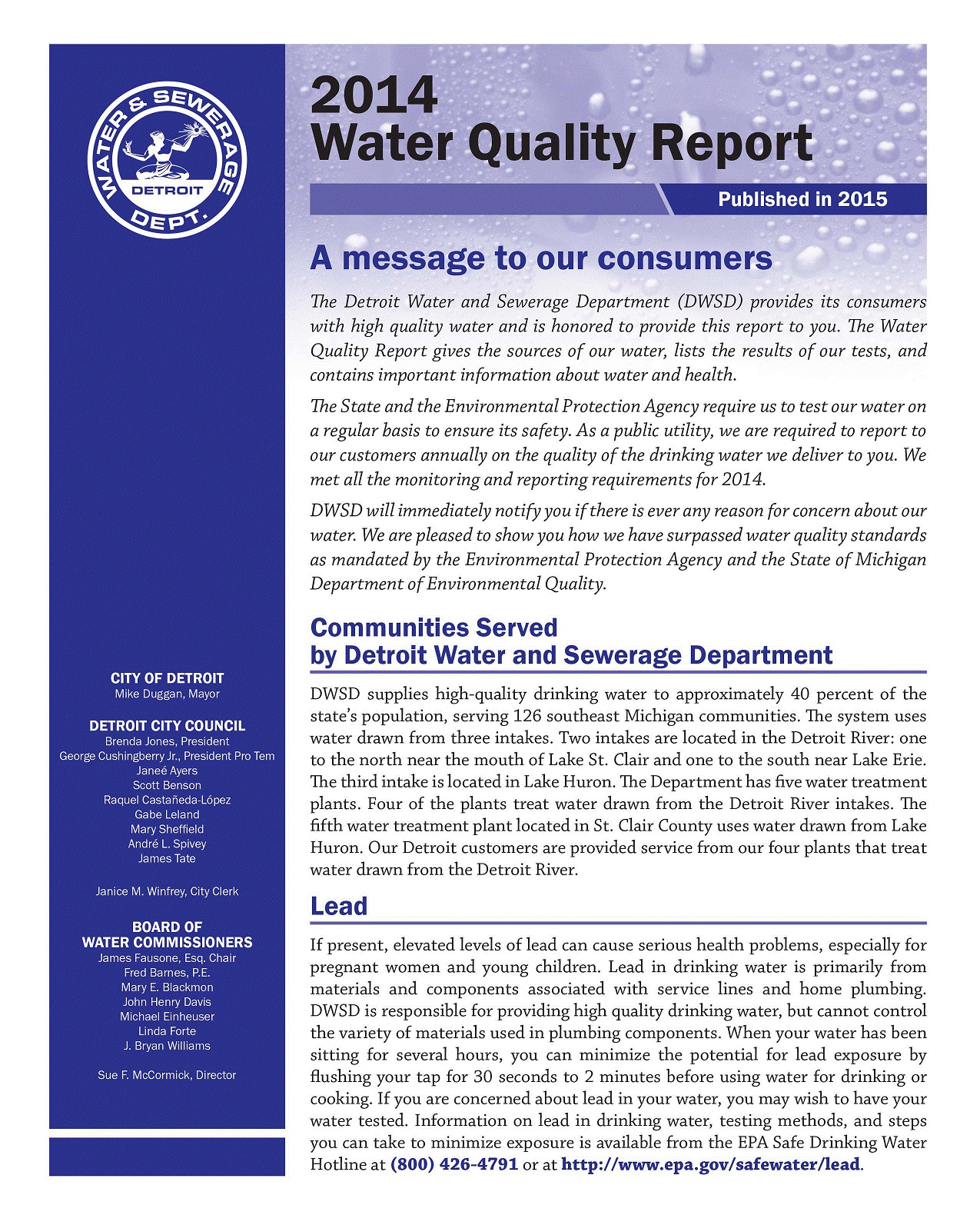 Water Quality Reports Find How Do I City of Detroit, MI