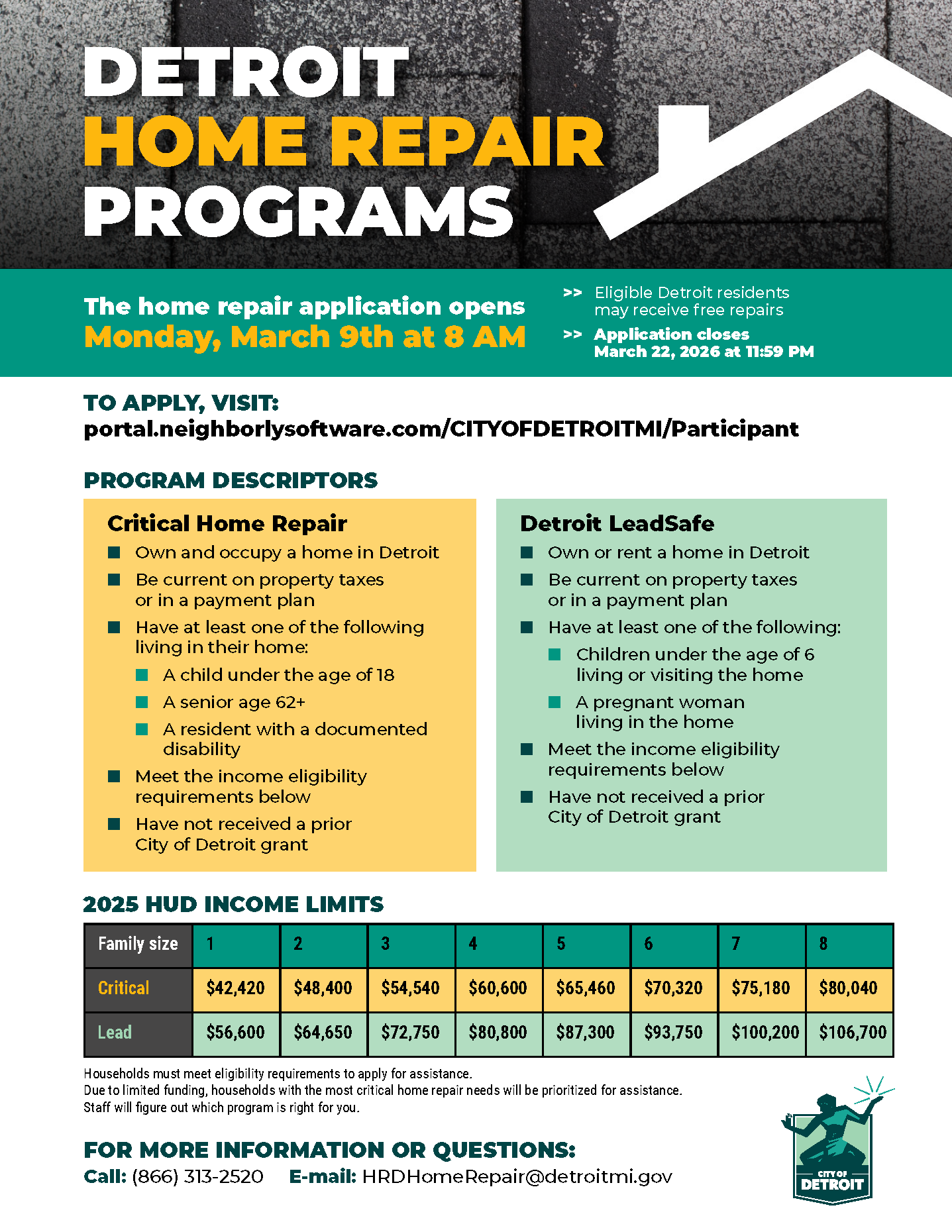 Detroit Home Repair Programs Flier March 2026